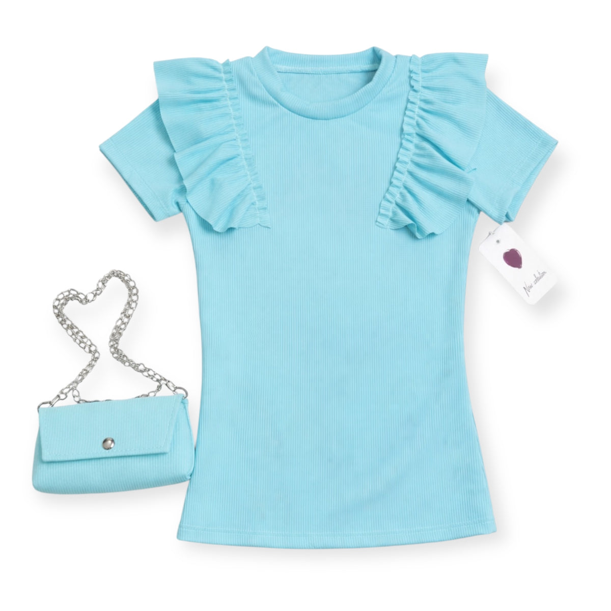 Meisjes Top met Ruffles & Mini Tasje – Lichtblauw