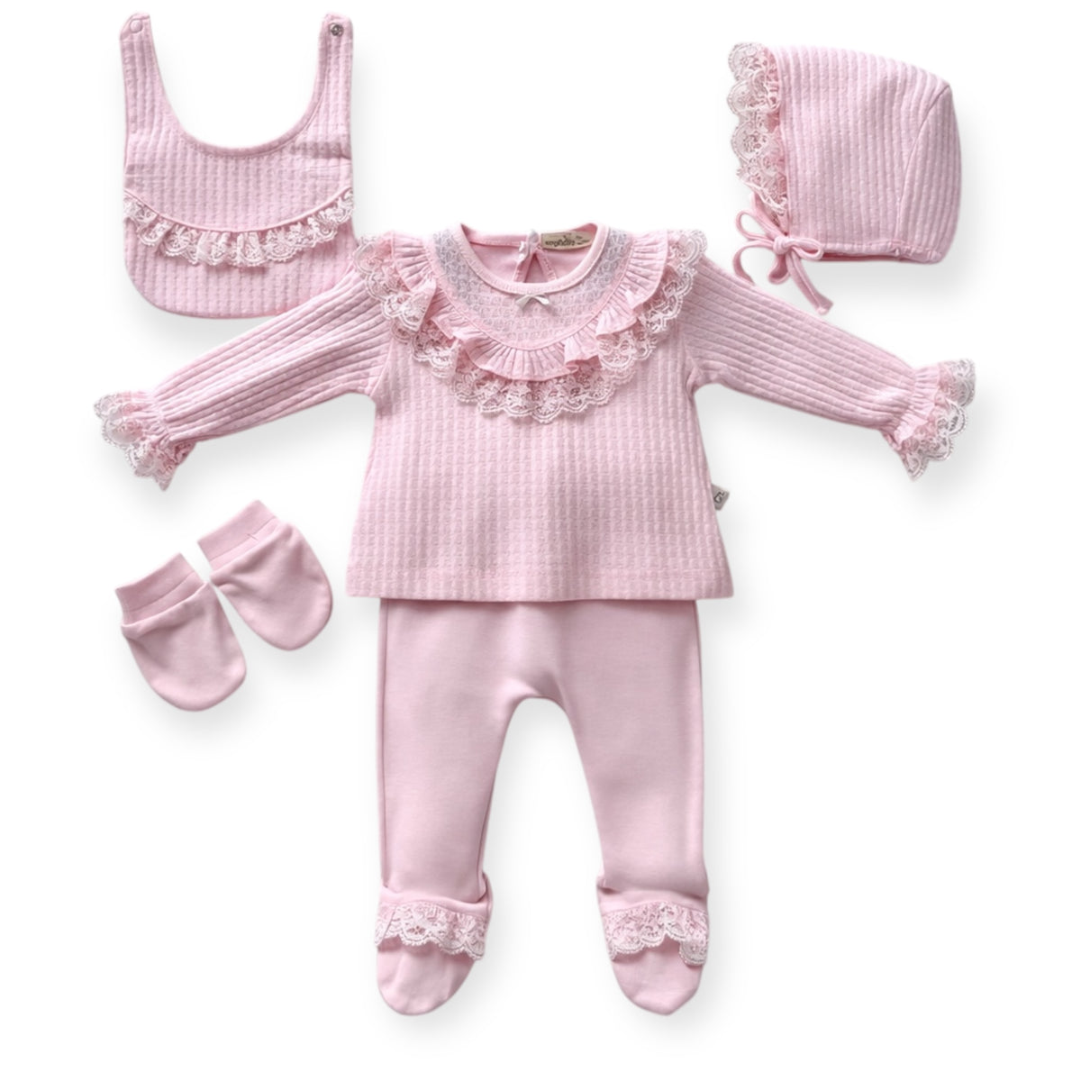 Baby Meisjes Setje 5-delig met Kant – Roze