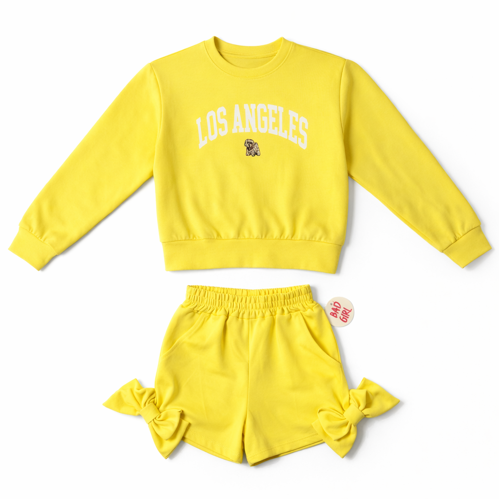 Meisjes Setje Sweater & Short Strikdetails – Geel