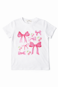 Meisjes T-shirt Kersen Print met Strikjes – Wit