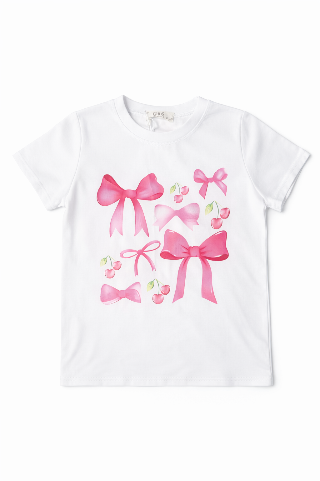 Meisjes T-shirt Kersen Print met Strikjes – Wit