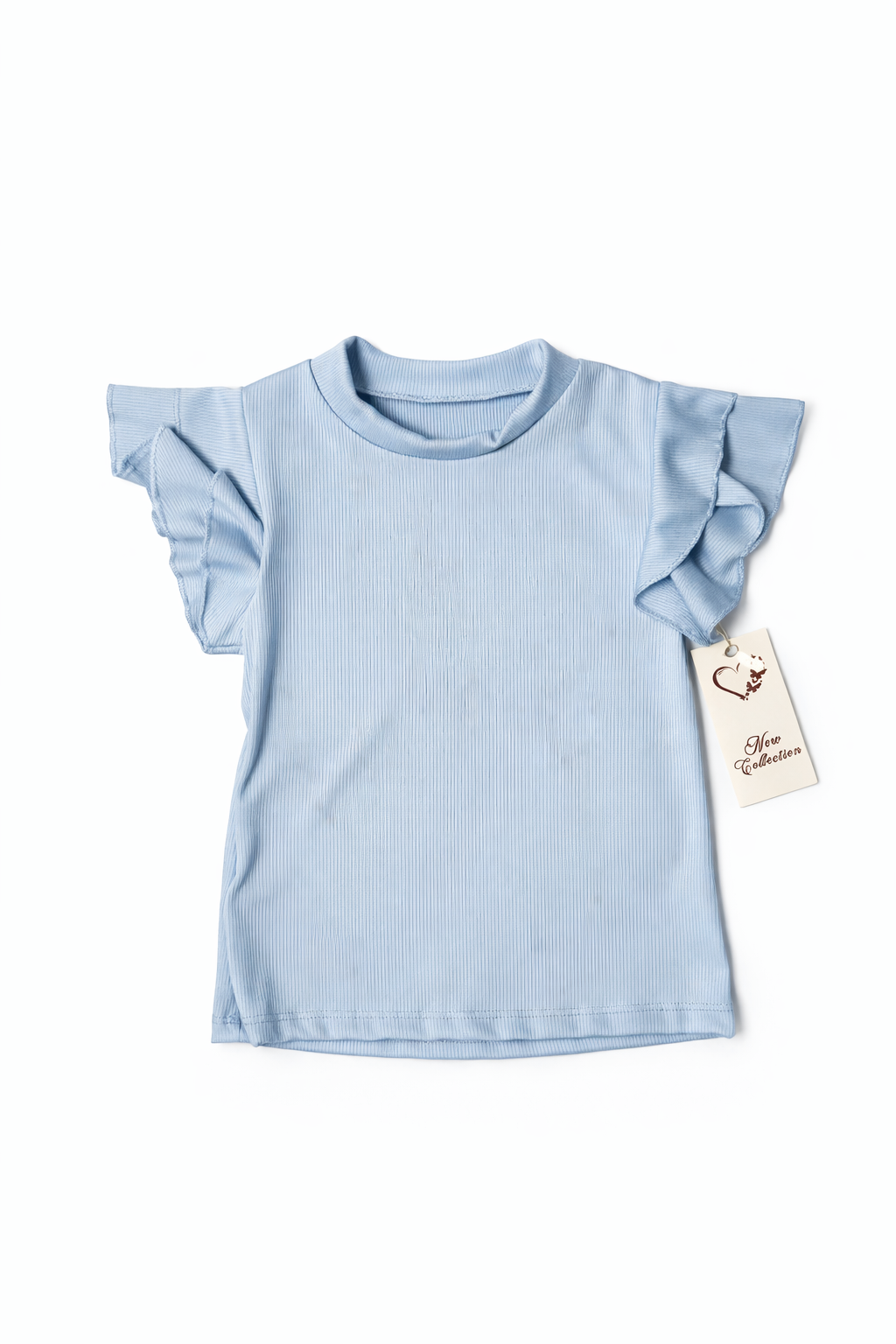 Meisjes Shirt Rib met Ruches – Lichtblauw