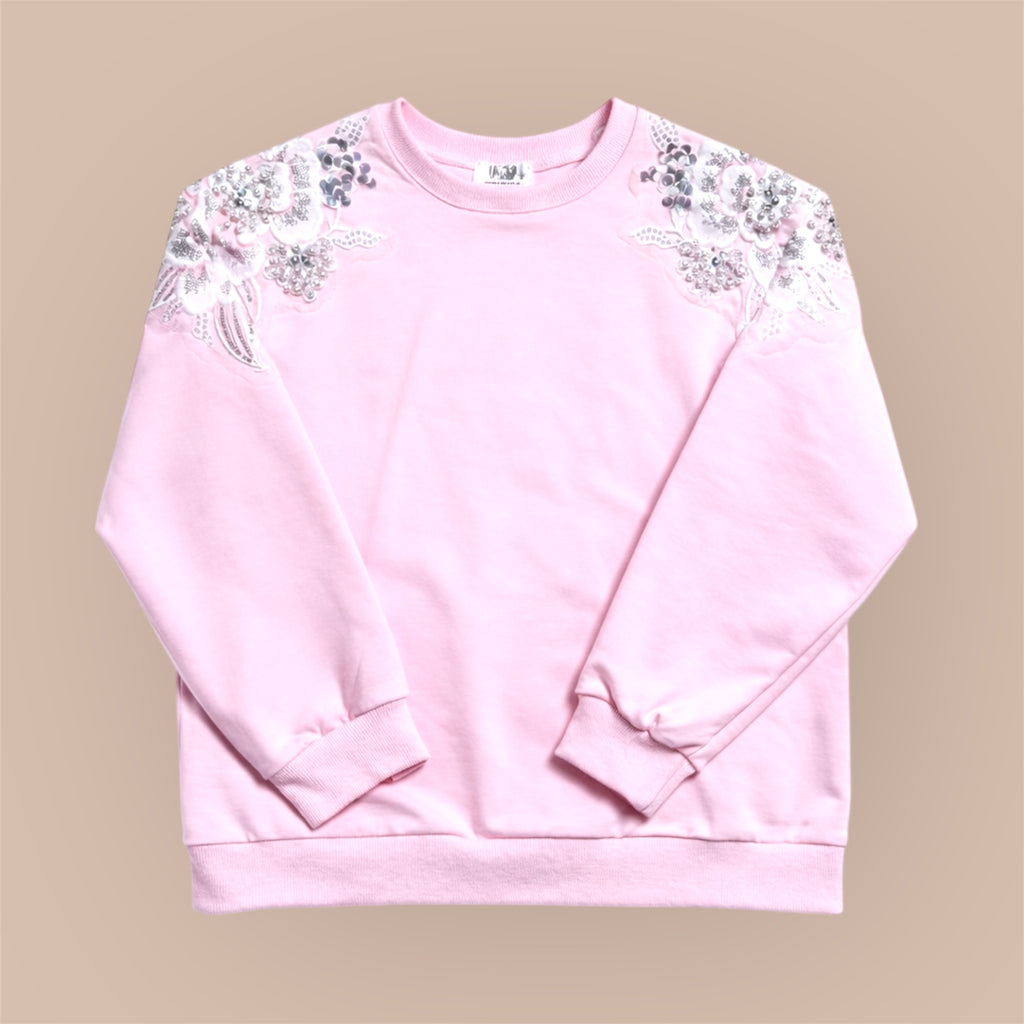 Meisjes Trui met Bloemen & Pailletten – Roze