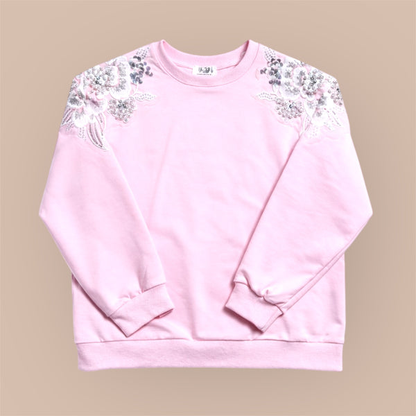 Meisjes Trui met Bloemen & Pailletten – Roze
