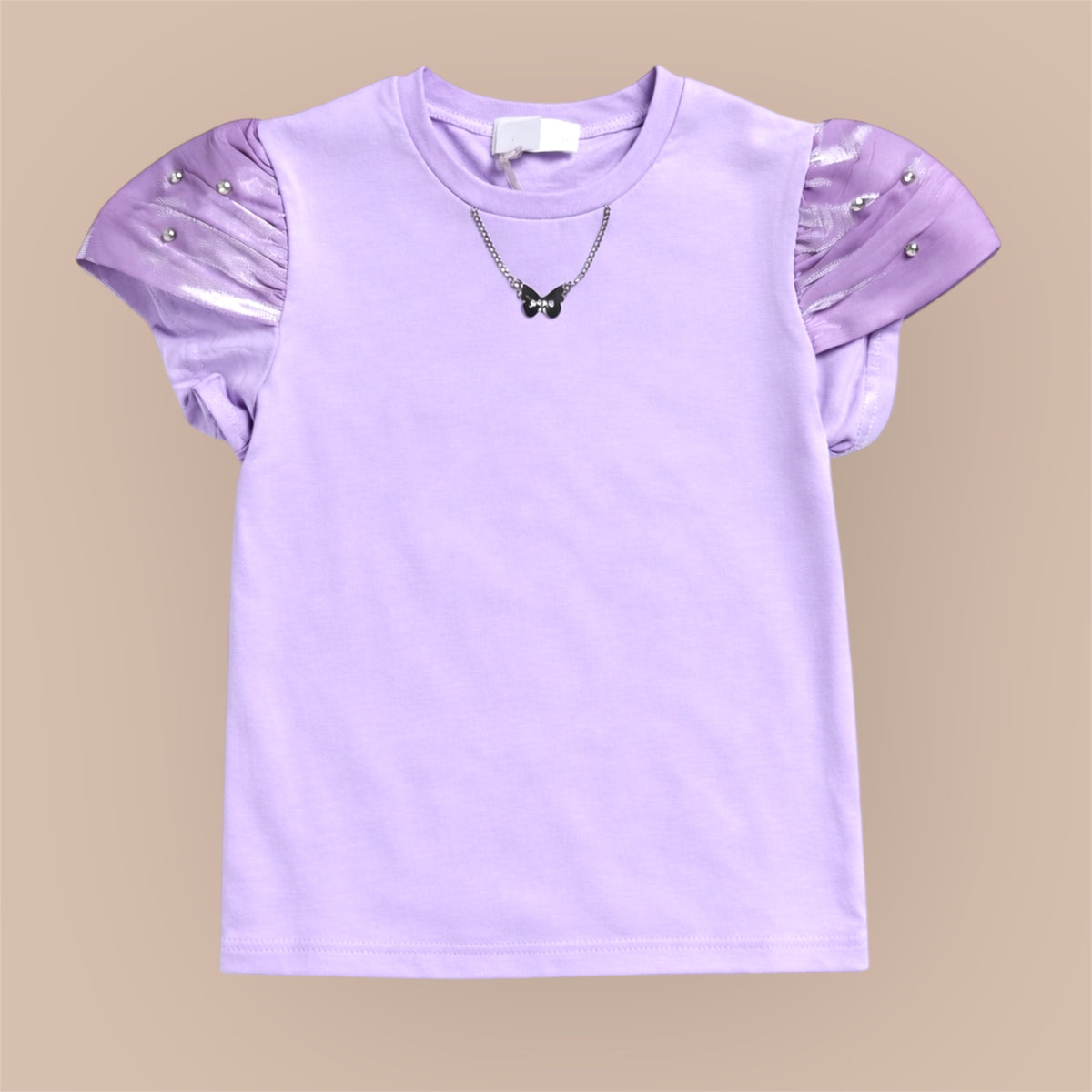 Meisjes Top Pofmouwen Kettingdetail – Lila