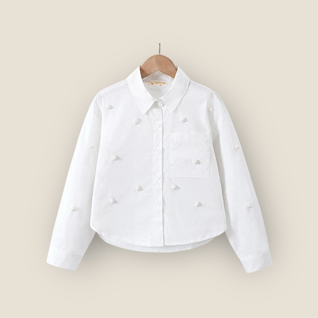 Meisjes Blouse met Pareldetails – Wit