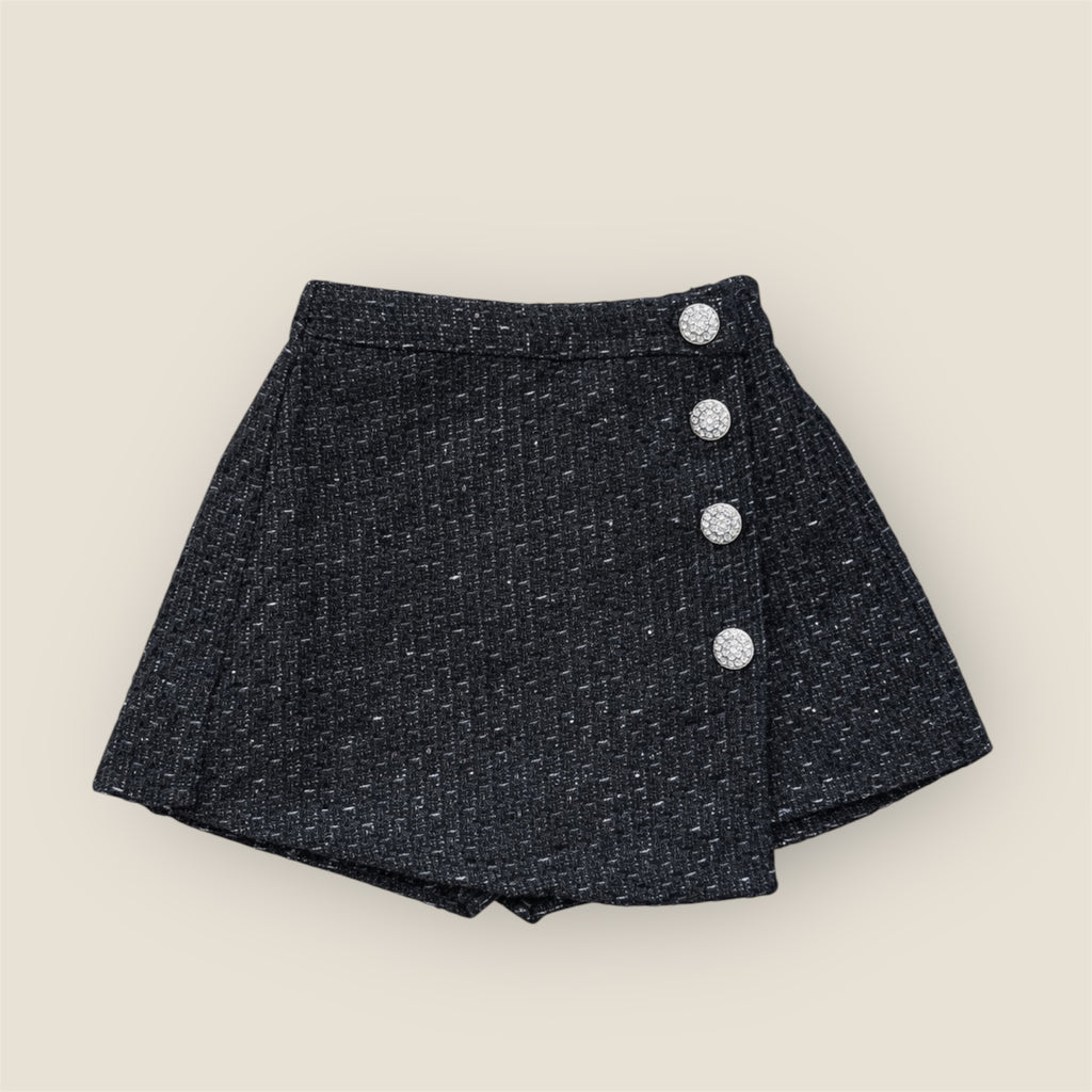 Meisjes Broekrokje Tweed met Sierknopen – Zwart