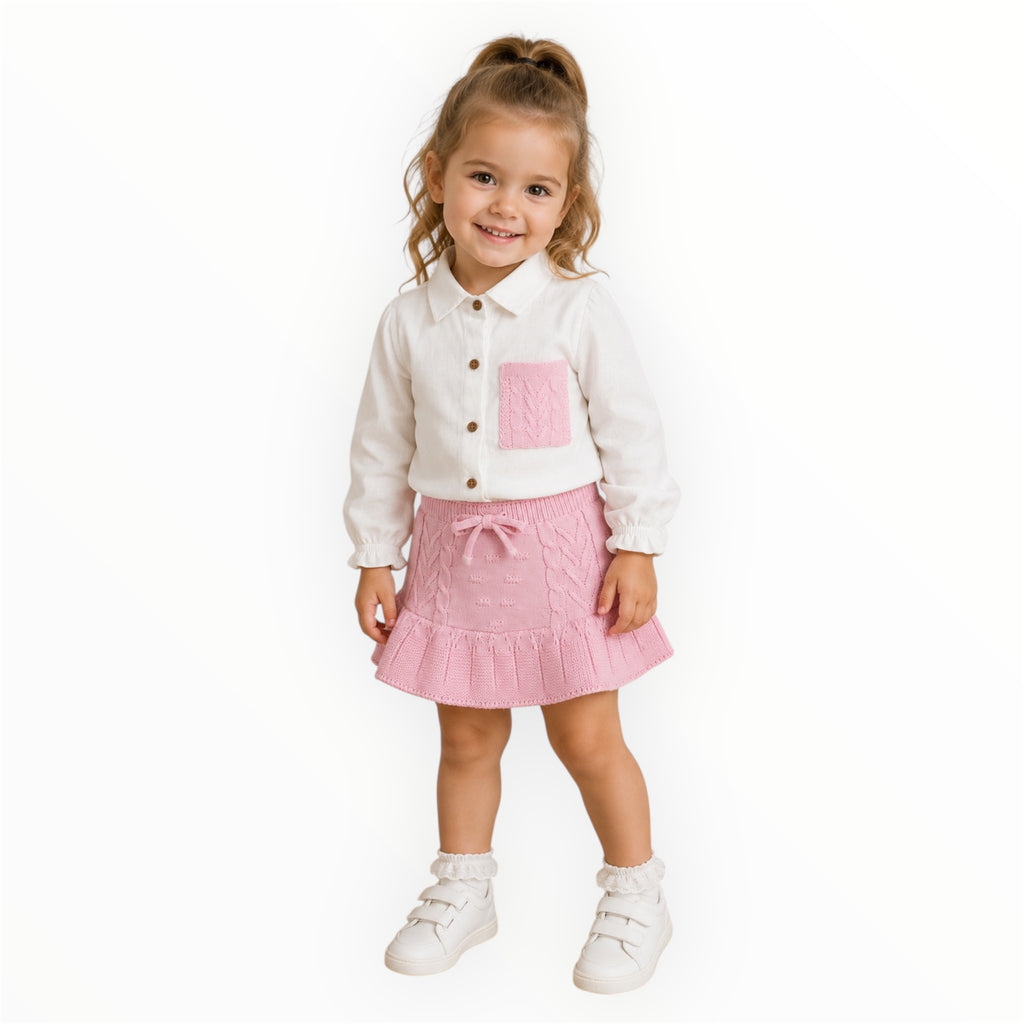 Meisjes Set met Gebreid Rokje & Blouse – Roze – foto 2
