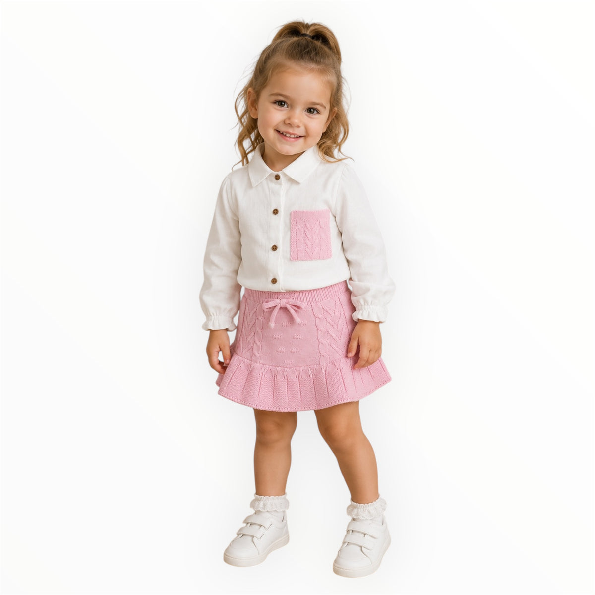 Meisjes Set met Gebreid Rokje & Blouse – Roze – foto 2