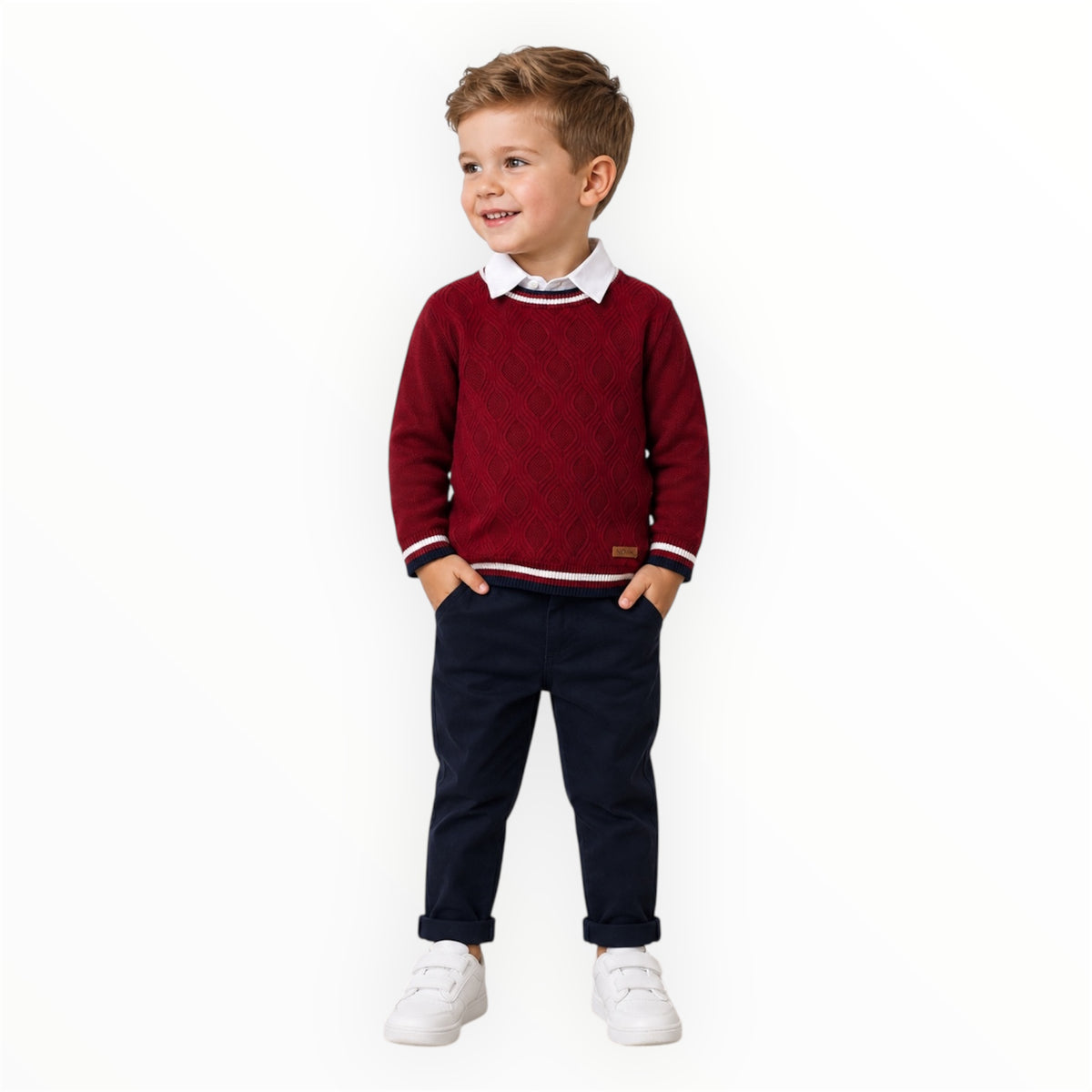 3-Delige Peuter Jongens Set Bordeaux met Blouse & Broek – foto 2