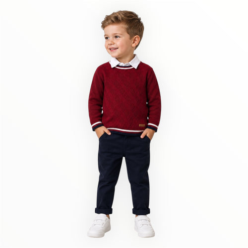 3-Delige Peuter Jongens Set Bordeaux met Blouse & Broek – foto 2