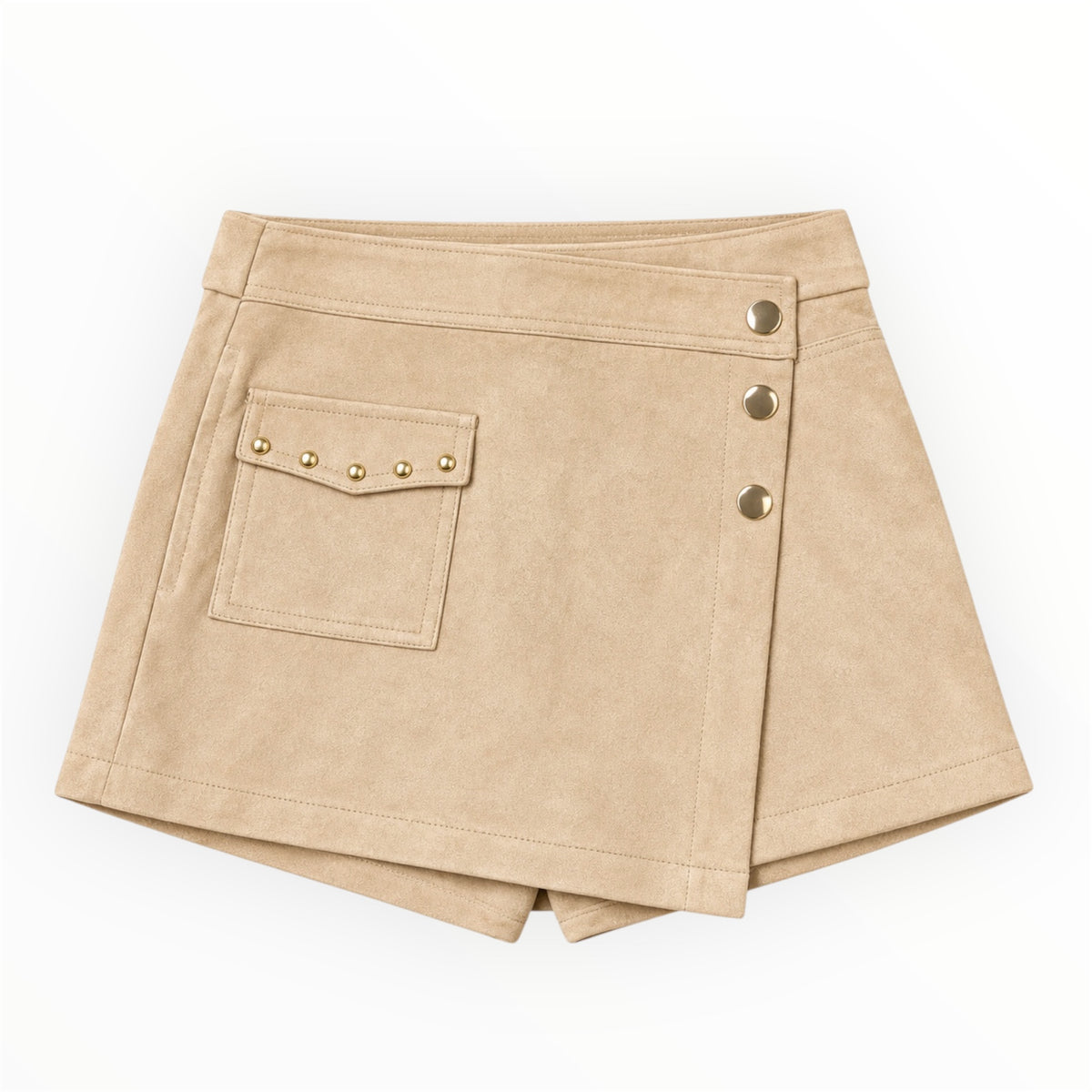 Meisjes Suède Look Skort met Gouden Details – Beige