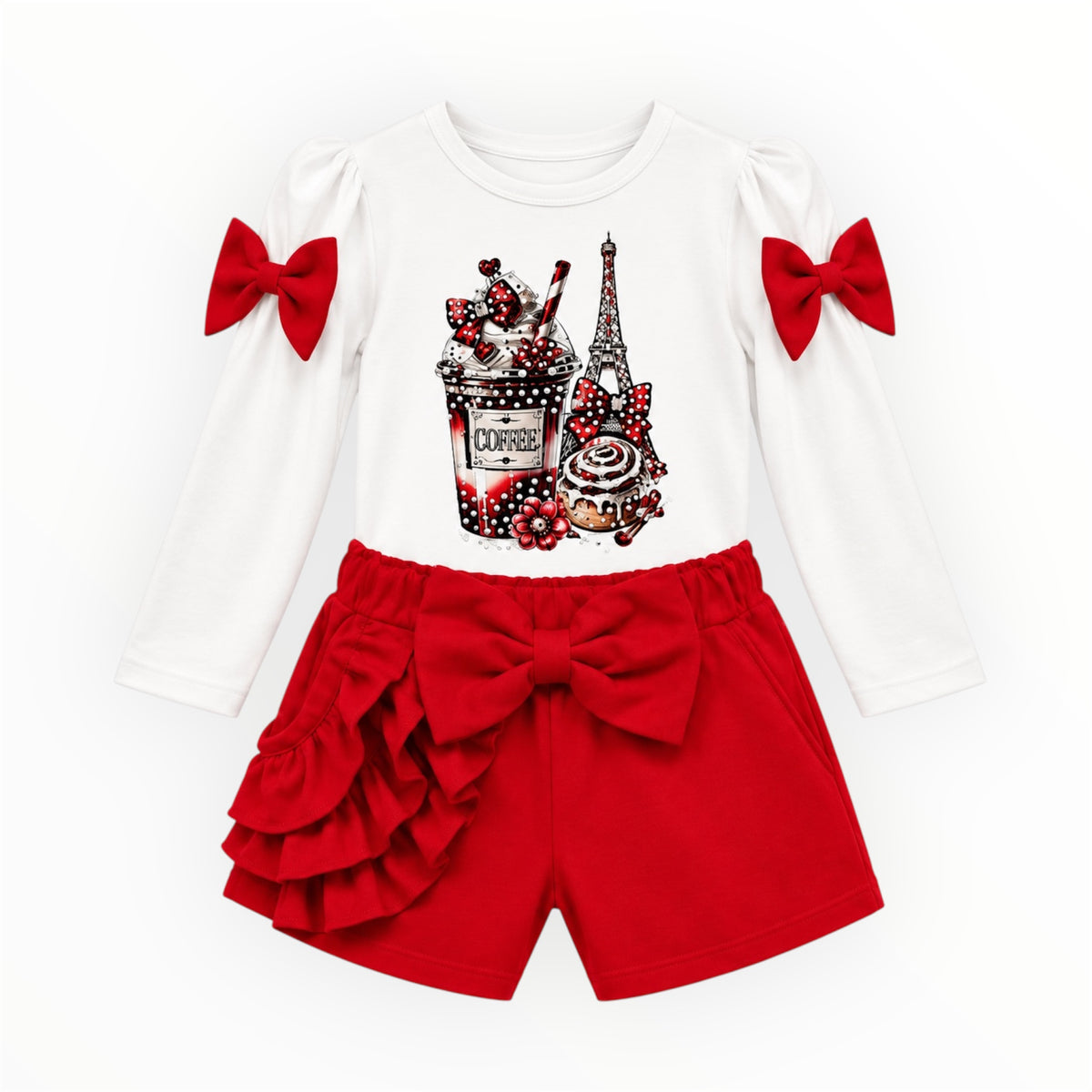 Meisjes 2-Delige Set Rood met Strikken & Ruches