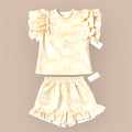 Meisjes Zomerset Top Ruches & Short Strikprint – Geel