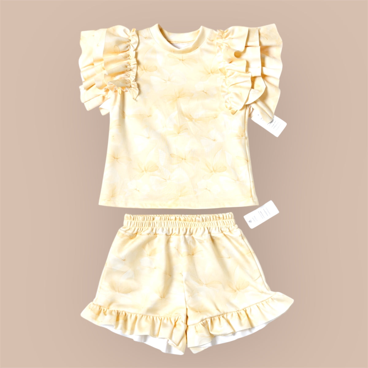 Meisjes Zomerset Top Ruches & Short Strikprint – Geel
